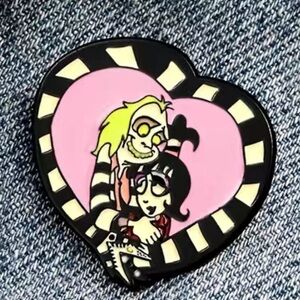 BEETLEJUICE & LYDIA Black White TV 90s Halloween Pin Backpack